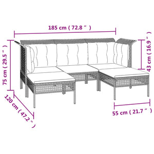 7-tlg. Garten-Lounge-Set mit Kissen Grau Poly Rattan