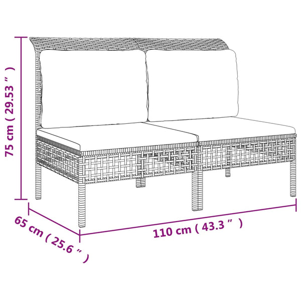 7-tlg. Garten-Lounge-Set mit Kissen Grau Poly Rattan