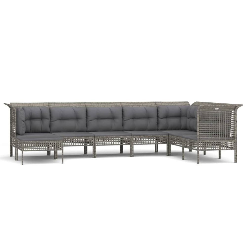 8-tlg. Garten-Lounge-Set mit Kissen Grau Poly Rattan