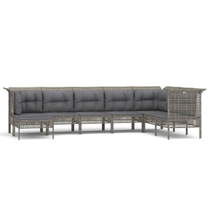 8-tlg. Garten-Lounge-Set mit Kissen Grau Poly Rattan