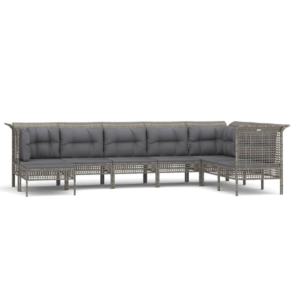 8-tlg. Garten-Lounge-Set mit Kissen Grau Poly Rattan