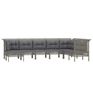 8-tlg. Garten-Lounge-Set mit Kissen Grau Poly Rattan