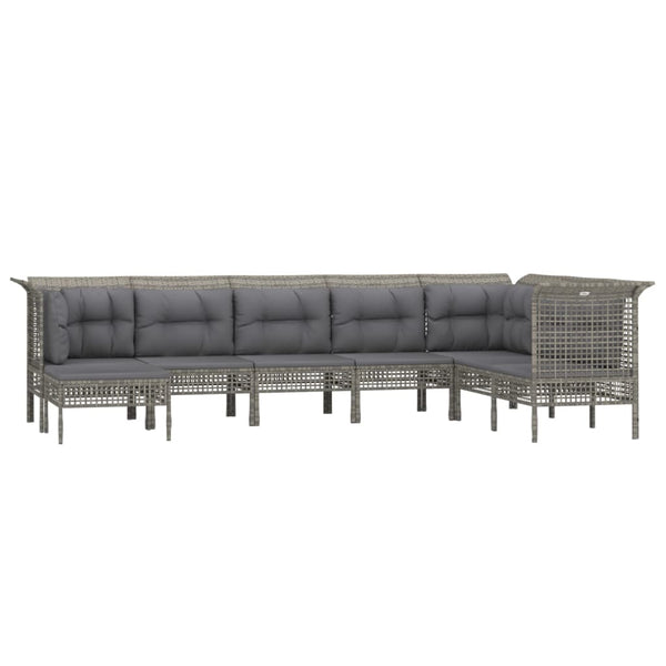 8-tlg. Garten-Lounge-Set mit Kissen Grau Poly Rattan