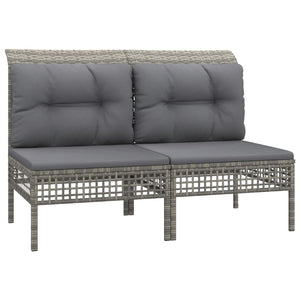 8-tlg. Garten-Lounge-Set mit Kissen Grau Poly Rattan