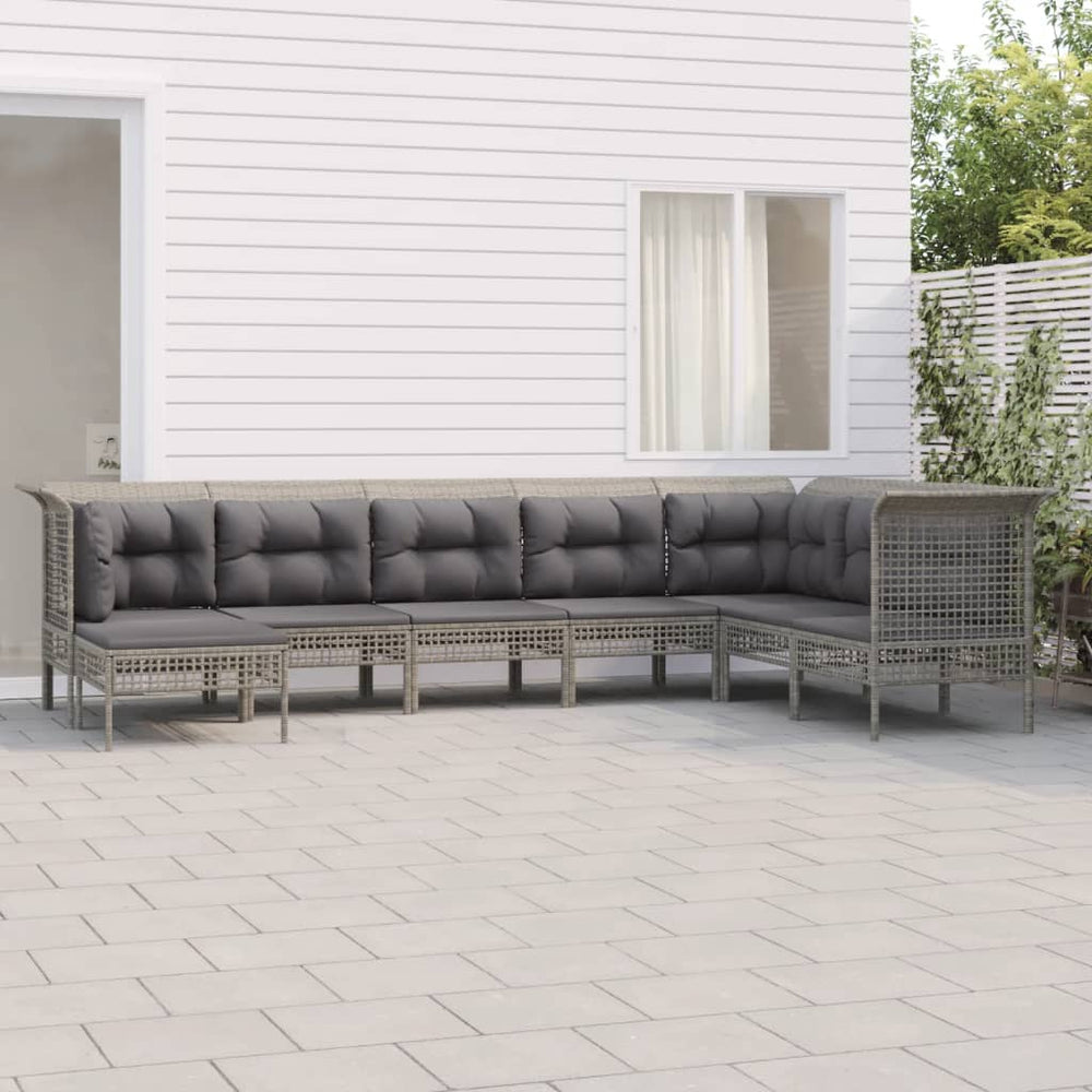 8-tlg. Garten-Lounge-Set mit Kissen Grau Poly Rattan