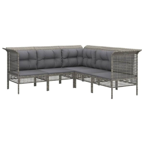 10-tlg. Garten-Lounge-Set mit Kissen Grau Poly Rattan