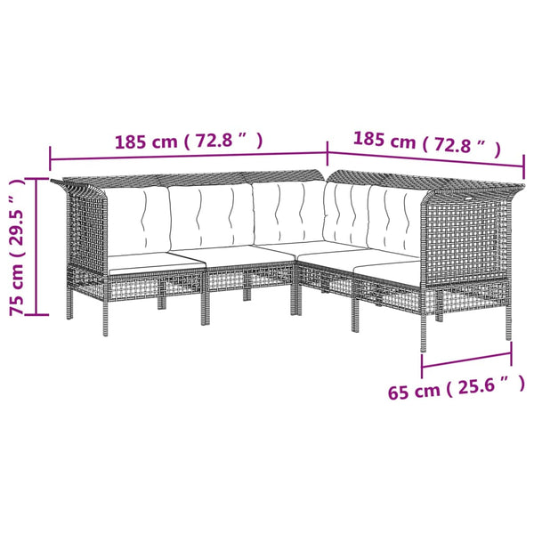 10-tlg. Garten-Lounge-Set mit Kissen Grau Poly Rattan