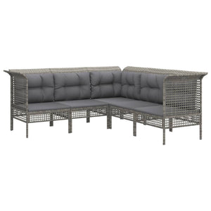 10-tlg. Garten-Lounge-Set mit Kissen Grau Poly Rattan