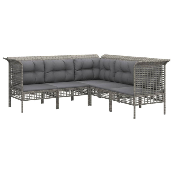10-tlg. Garten-Lounge-Set mit Kissen Grau Poly Rattan