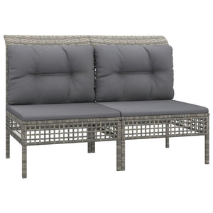 10-tlg. Garten-Lounge-Set mit Kissen Grau Poly Rattan