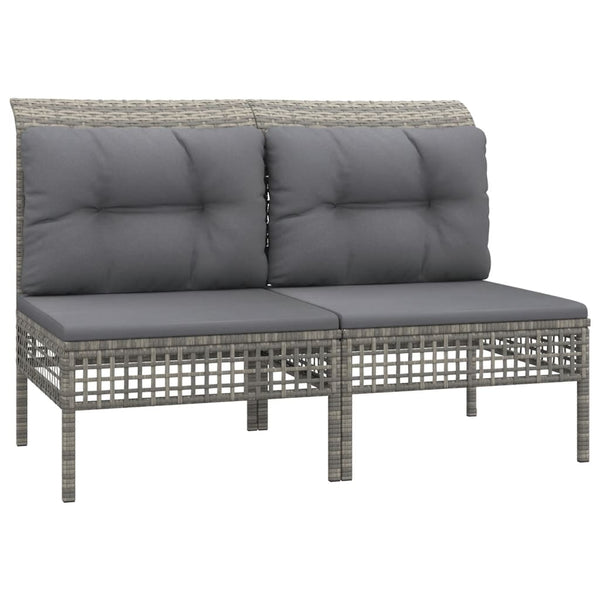 10-tlg. Garten-Lounge-Set mit Kissen Grau Poly Rattan