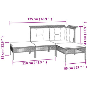11-tlg. Garten-Lounge-Set mit Kissen Grau Poly Rattan