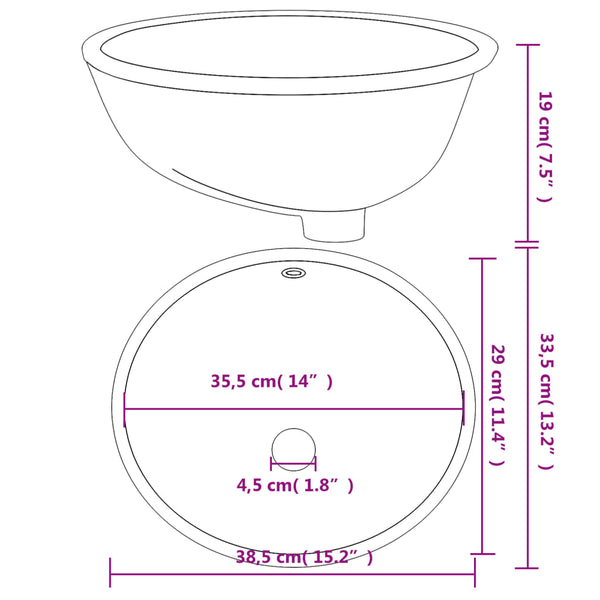 Waschbecken Weiß 38,5x33,5x19 cm Oval Keramik