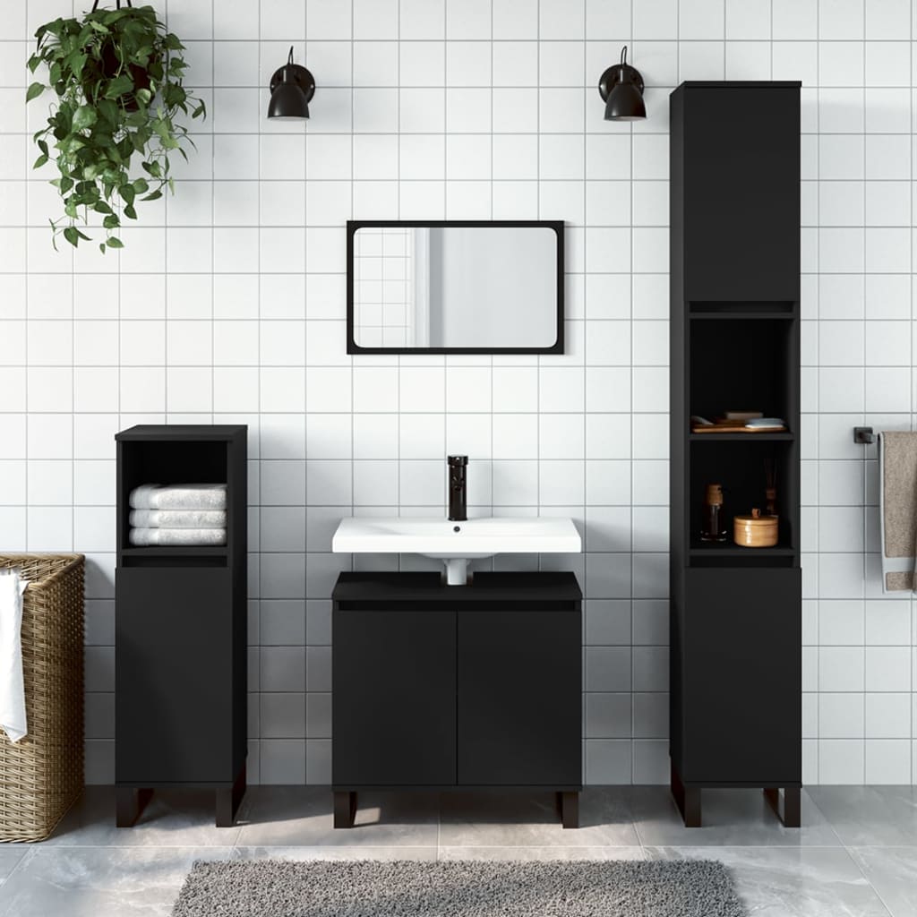 Schwarzer Badschrank 30x30x190 cm