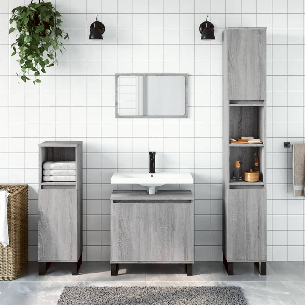 Badschrank Grau Sonoma 30x30x190 cm