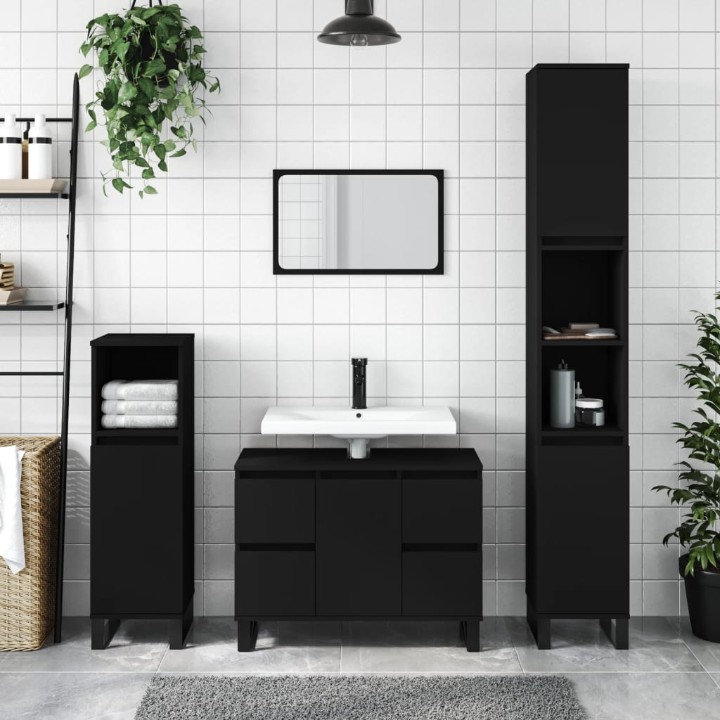 Schwarzer Badschrank 30x30x100 cm