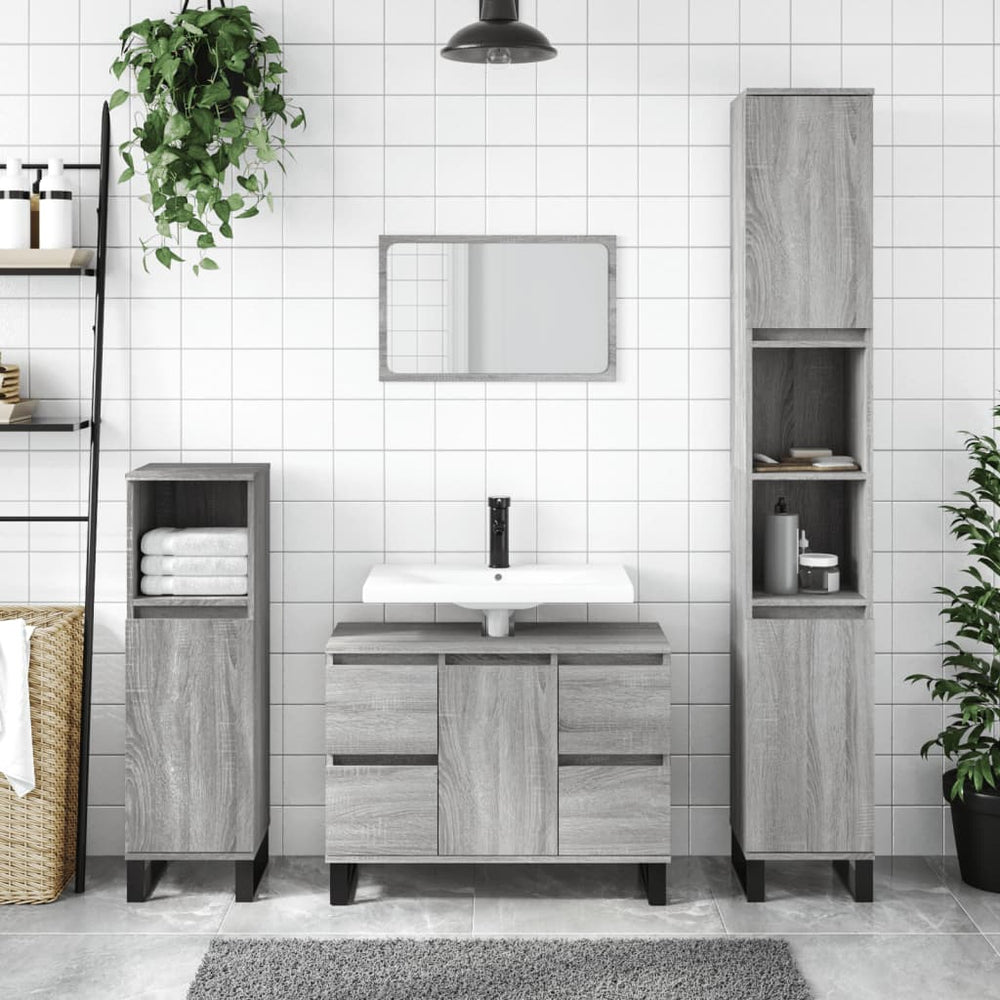 Badschrank Grau Sonoma 30x30x100 cm