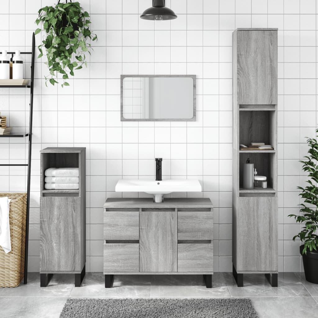 Badschrank Grau Sonoma 30x30x100 cm