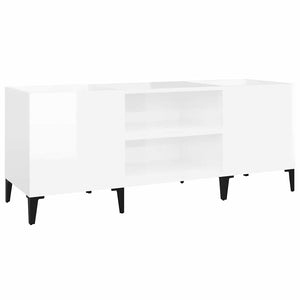 vidaXL Meuble pour tourne-disque blanc brillant 121x38x48 cm Bois d'ingénierie