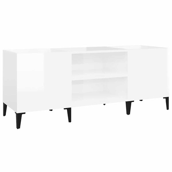 vidaXL Meuble pour tourne-disque blanc brillant 121x38x48 cm Bois d'ingénierie