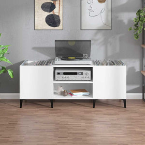 vidaXL Meuble pour tourne-disque blanc brillant 121x38x48 cm Bois d'ingénierie