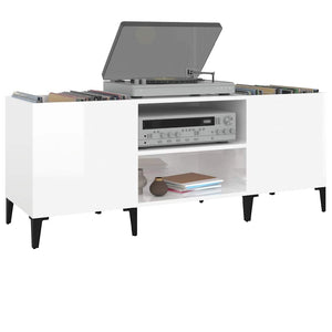 vidaXL Meuble pour tourne-disque blanc brillant 121x38x48 cm Bois d'ingénierie