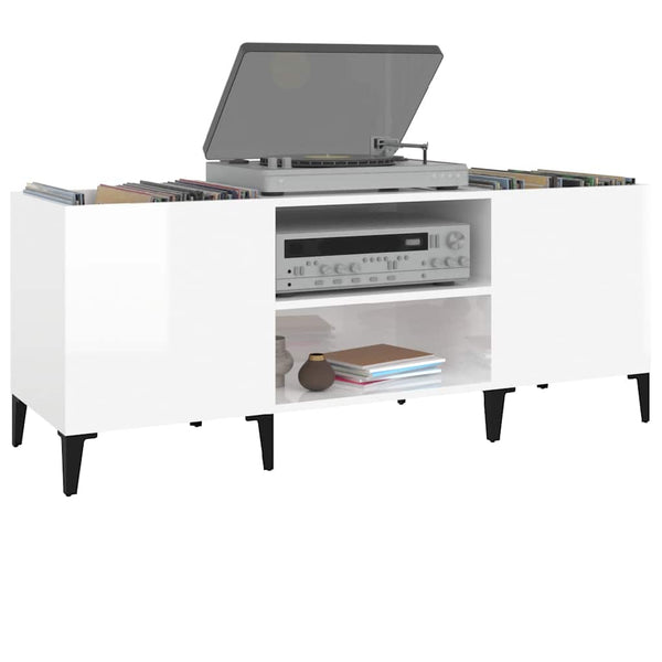 vidaXL Meuble pour tourne-disque blanc brillant 121x38x48 cm Bois d'ingénierie