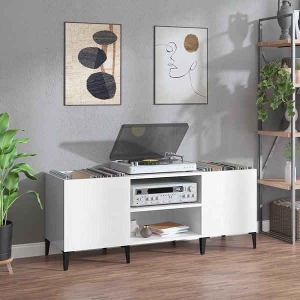 vidaXL Meuble pour tourne-disque blanc brillant 121x38x48 cm Bois d'ingénierie