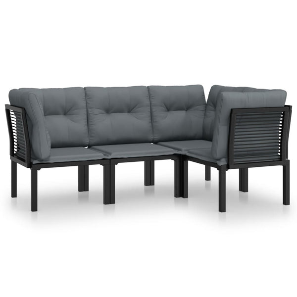4-tlg. Garten Lounge Set Schwarz Grau Poly Rattan