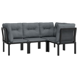 4-tlg. Garten Lounge Set Schwarz Grau Poly Rattan