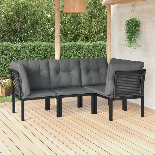 4-tlg. Garten Lounge Set Schwarz Grau Poly Rattan