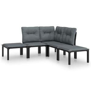 5-teiliges Garten Lounge Set Poly Rattan Grau Schwarz