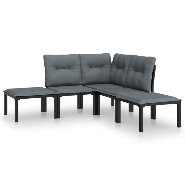 5-teiliges Garten Lounge Set Poly Rattan Grau Schwarz