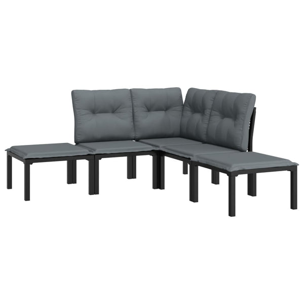 5-teiliges Garten Lounge Set Poly Rattan Grau Schwarz
