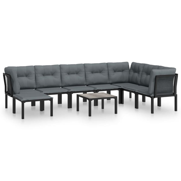 9-teiliges Garten Lounge Set Schwarz Grau Rattan