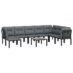 9-teiliges Garten Lounge Set Schwarz Grau Rattan