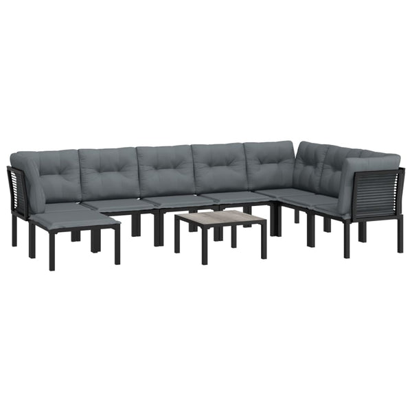 9-teiliges Garten Lounge Set Schwarz Grau Rattan