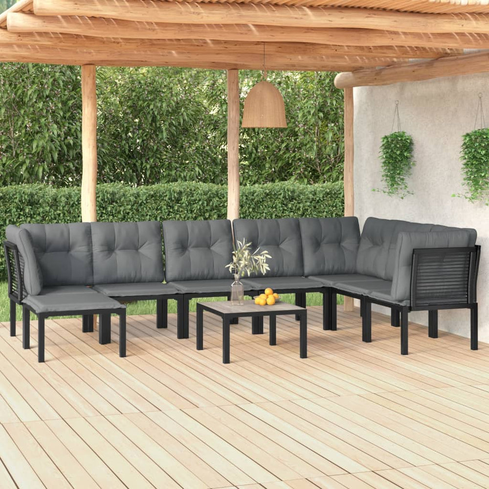 9-teiliges Garten Lounge Set Schwarz Grau Rattan