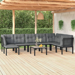 9-teiliges Garten Lounge Set Schwarz Grau Rattan