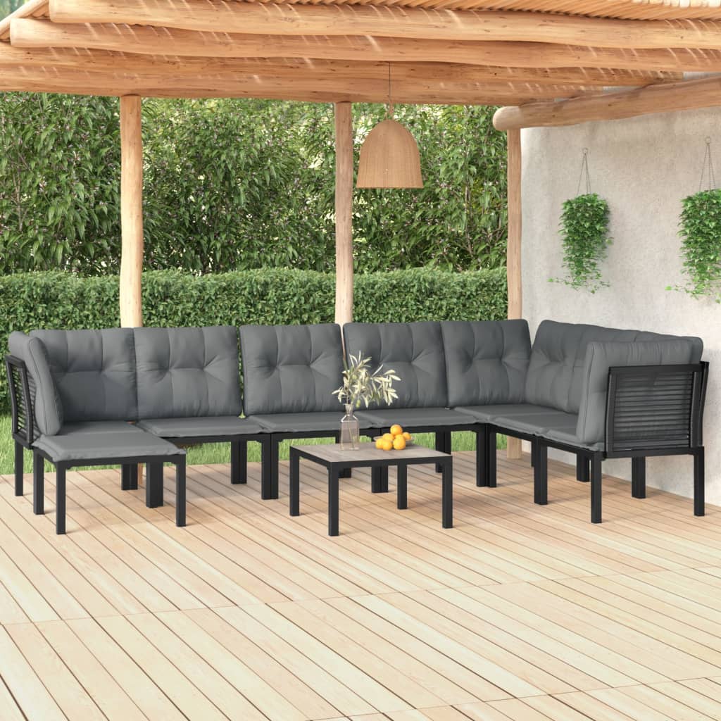 9-teiliges Garten Lounge Set Schwarz Grau Rattan