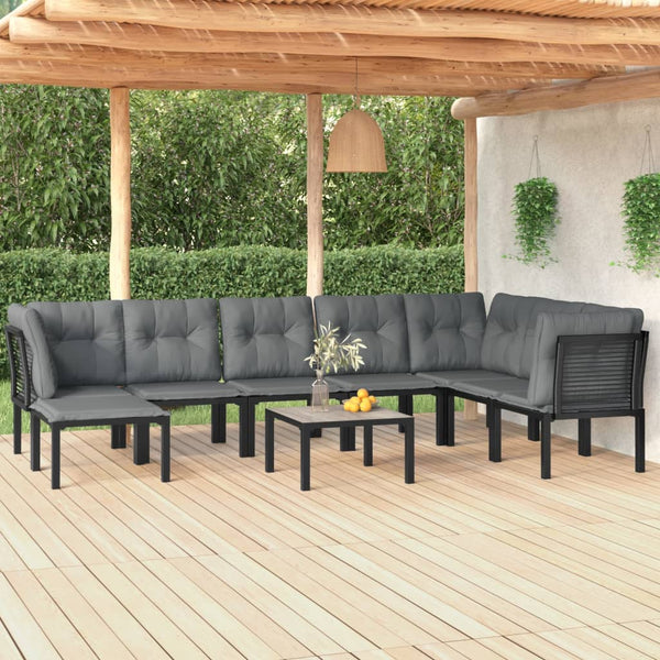 9-teiliges Garten Lounge Set Schwarz Grau Rattan