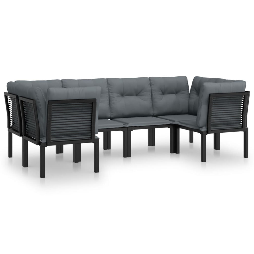 6-teiliges Garten Lounge Set Poly Rattan Schwarz Grau
