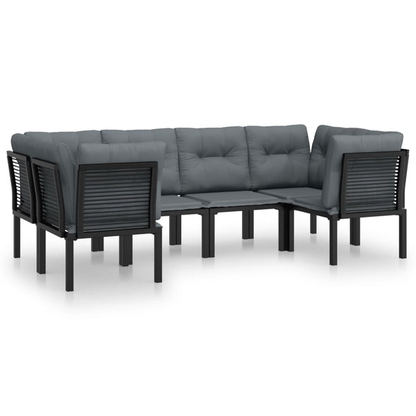 6-teiliges Garten Lounge Set Poly Rattan Schwarz Grau