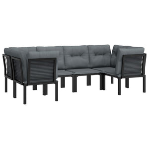 6-teiliges Garten Lounge Set Poly Rattan Schwarz Grau