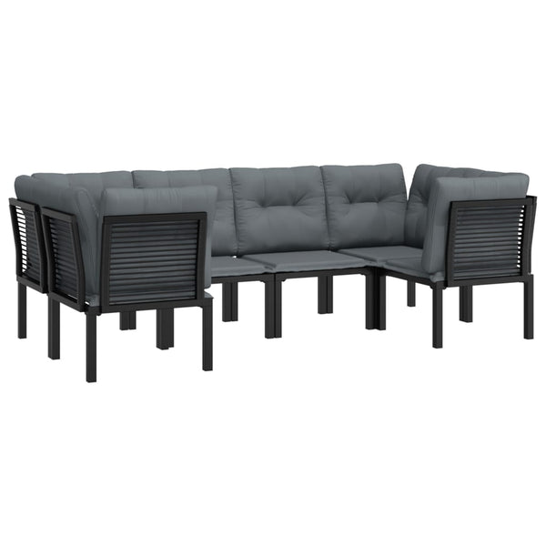 6-teiliges Garten Lounge Set Poly Rattan Schwarz Grau