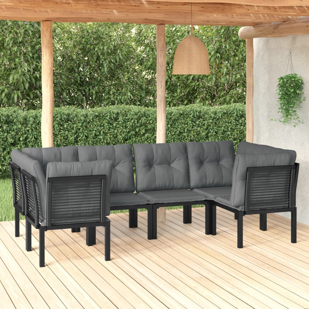 6-teiliges Garten Lounge Set Poly Rattan Schwarz Grau