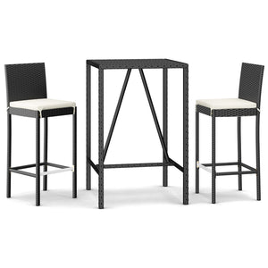 vidaXL Ensemble de bar de jardin 3 pièces avec coussins résine tressée noir