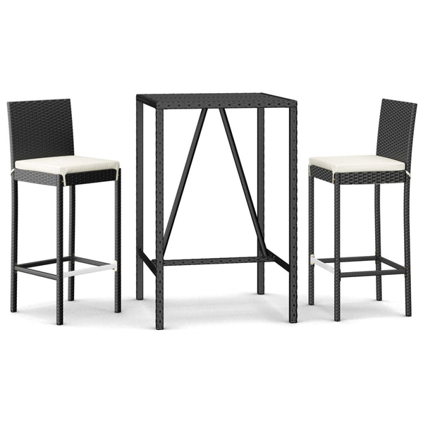 vidaXL Ensemble de bar de jardin 3 pièces avec coussins résine tressée noir