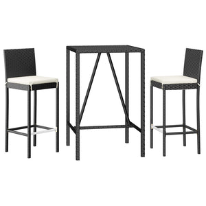 vidaXL Ensemble de bar de jardin 3 pièces avec coussins résine tressée noir