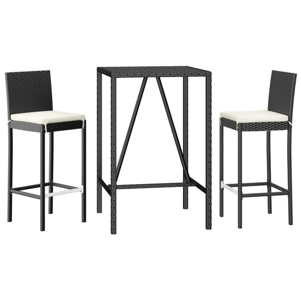 vidaXL Ensemble de bar de jardin 3 pièces avec coussins résine tressée noir